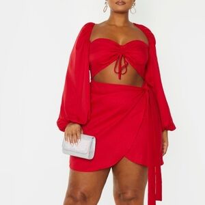 PLT: Red Ruched Cut Out Dress